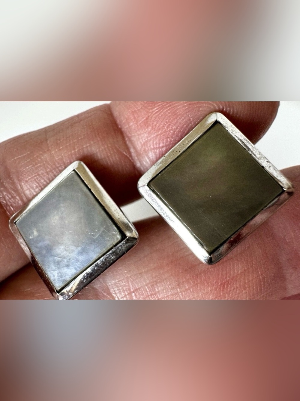 Shields 925 Silver Black Square Bullet Back Signed Men's Cufflinks Pair
